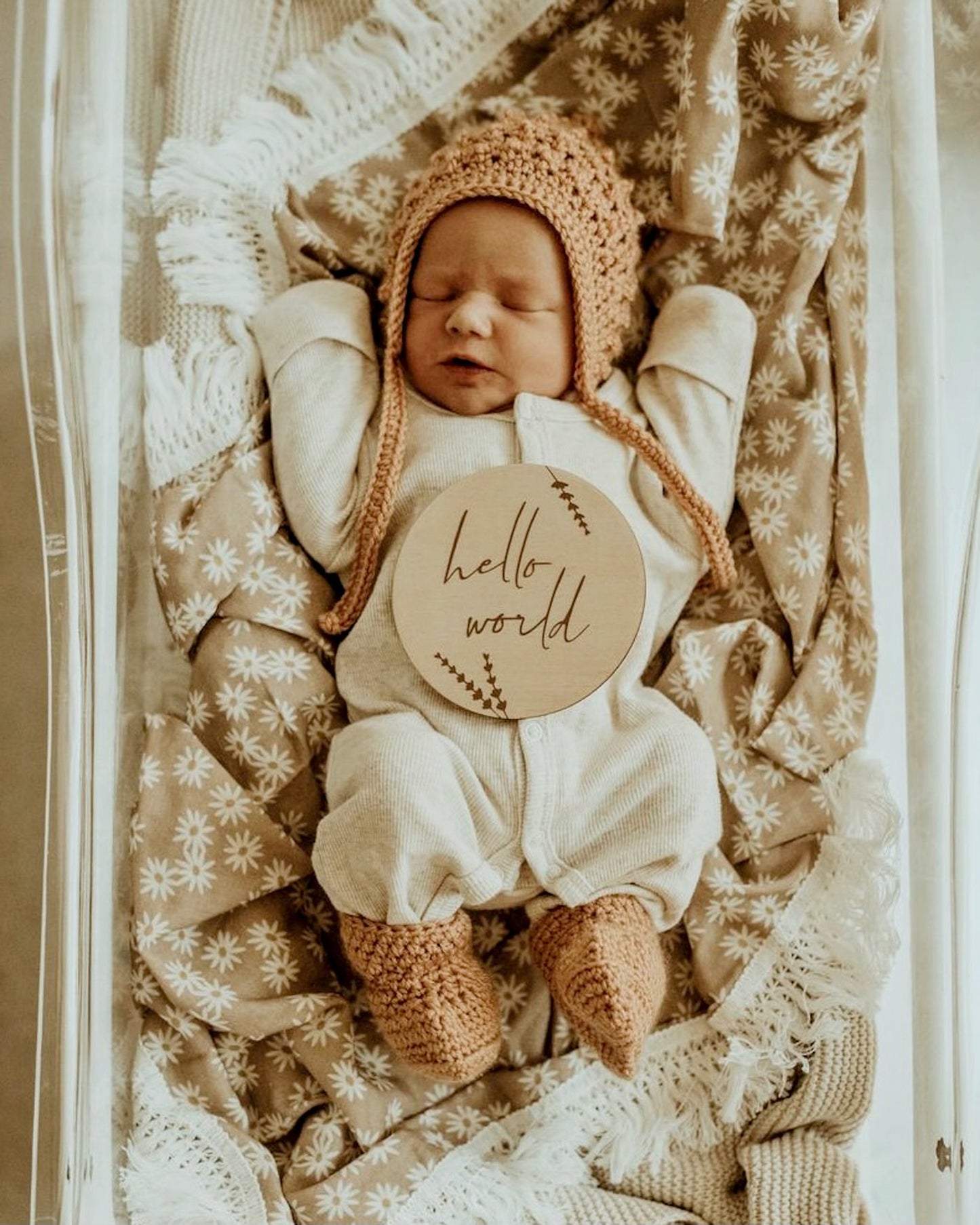 Bloom Birth Plaque | Hello World, I'm/We're/ She's/He's Here, Earth Side